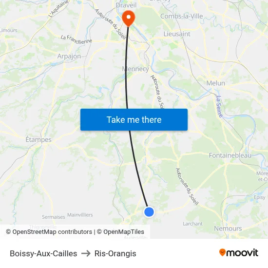Boissy-Aux-Cailles to Ris-Orangis map