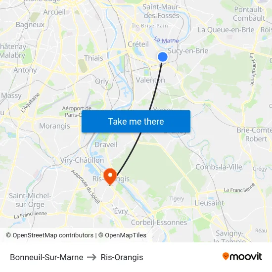 Bonneuil-Sur-Marne to Ris-Orangis map