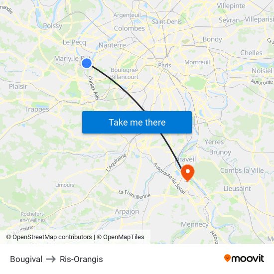 Bougival to Ris-Orangis map