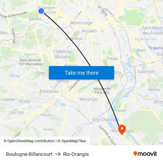 Boulogne-Billancourt to Ris-Orangis map