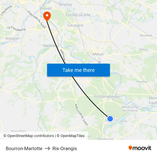 Bourron-Marlotte to Ris-Orangis map