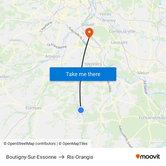 Boutigny-Sur-Essonne to Ris-Orangis map