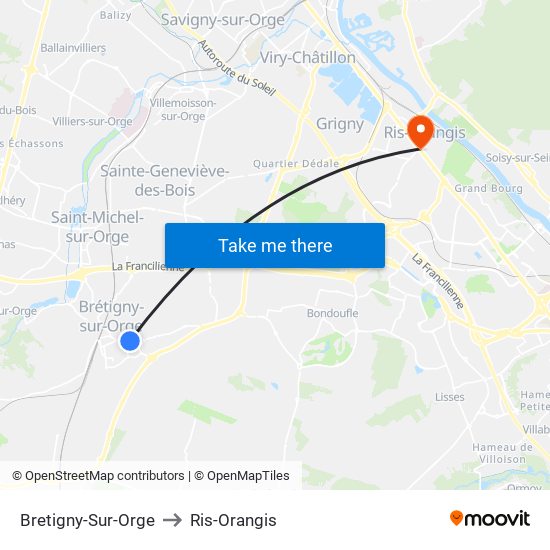 Bretigny-Sur-Orge to Ris-Orangis map