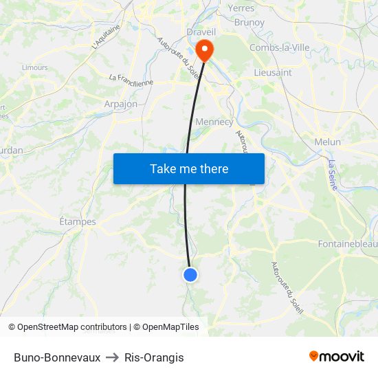 Buno-Bonnevaux to Ris-Orangis map