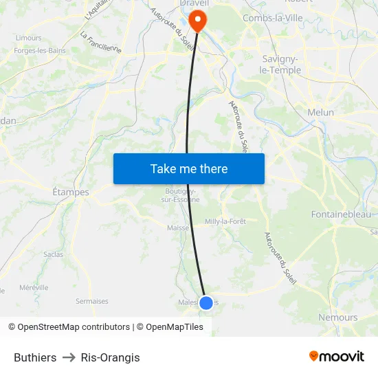 Buthiers to Ris-Orangis map