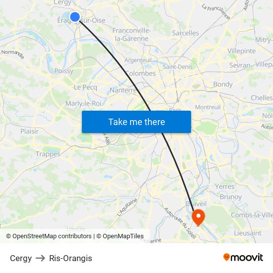 Cergy to Ris-Orangis map