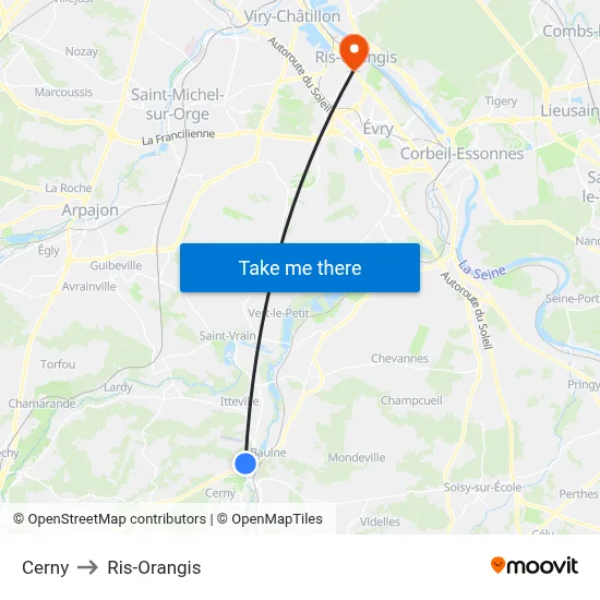 Cerny to Ris-Orangis map