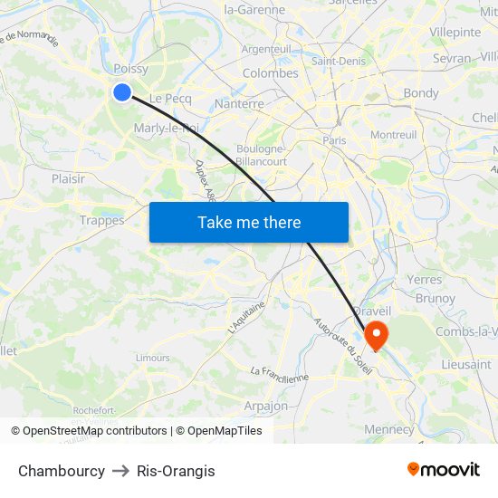 Chambourcy to Ris-Orangis map