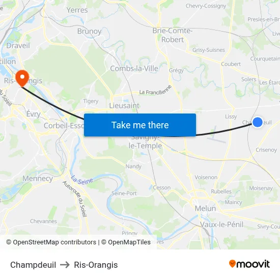 Champdeuil to Ris-Orangis map