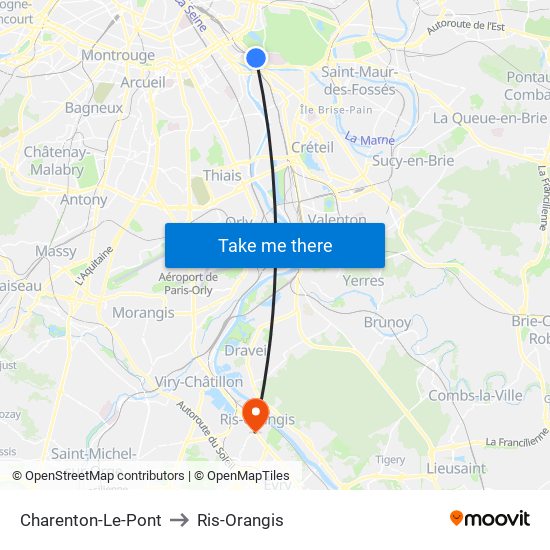 Charenton-Le-Pont to Ris-Orangis map