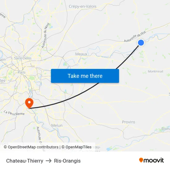 Chateau-Thierry to Ris-Orangis map