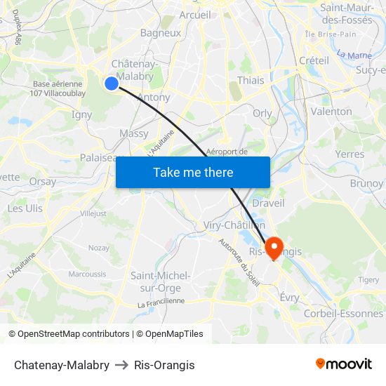 Chatenay-Malabry to Ris-Orangis map