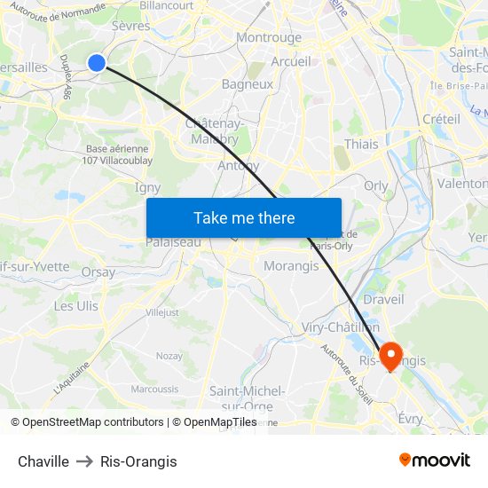 Chaville to Ris-Orangis map