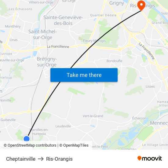 Cheptainville to Ris-Orangis map