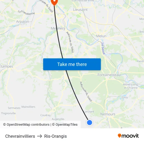 Chevrainvilliers to Ris-Orangis map