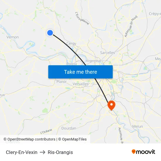 Clery-En-Vexin to Ris-Orangis map