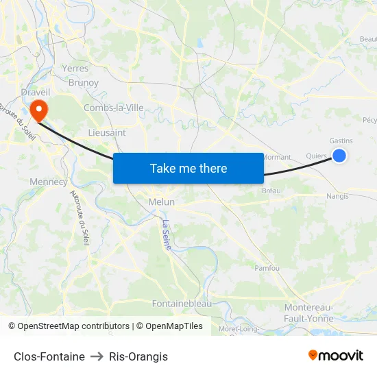 Clos-Fontaine to Ris-Orangis map