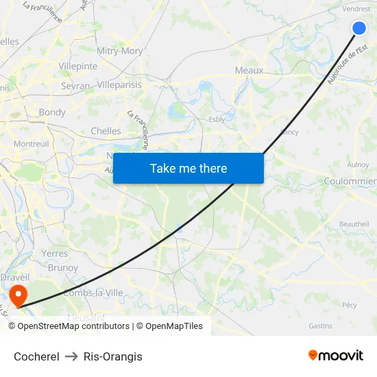 Cocherel to Ris-Orangis map