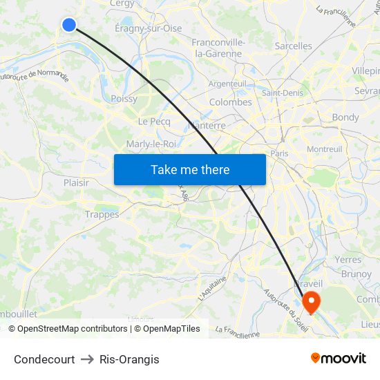 Condecourt to Ris-Orangis map