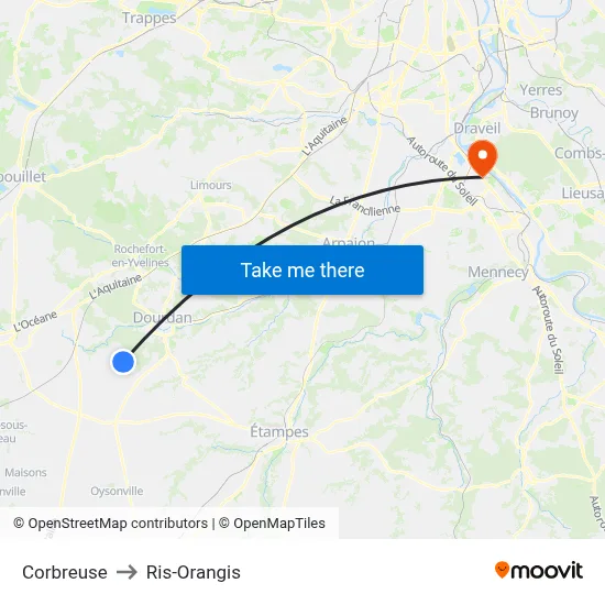 Corbreuse to Ris-Orangis map