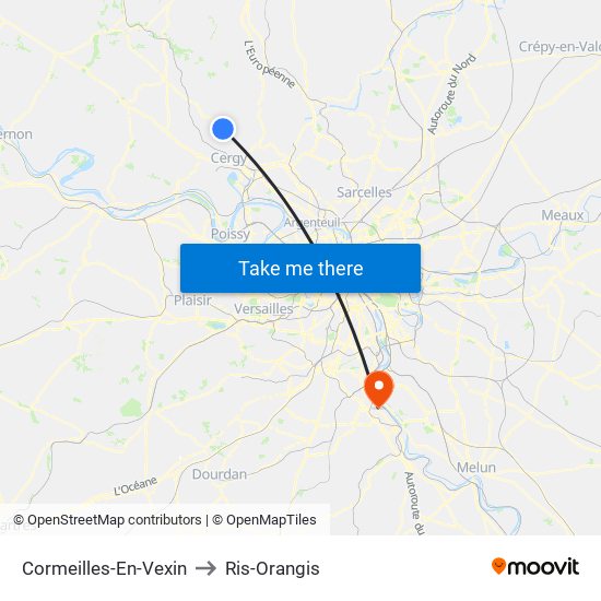 Cormeilles-En-Vexin to Ris-Orangis map