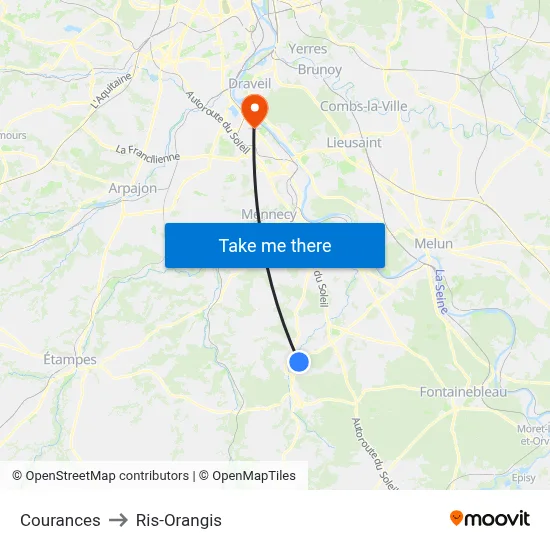 Courances to Ris-Orangis map