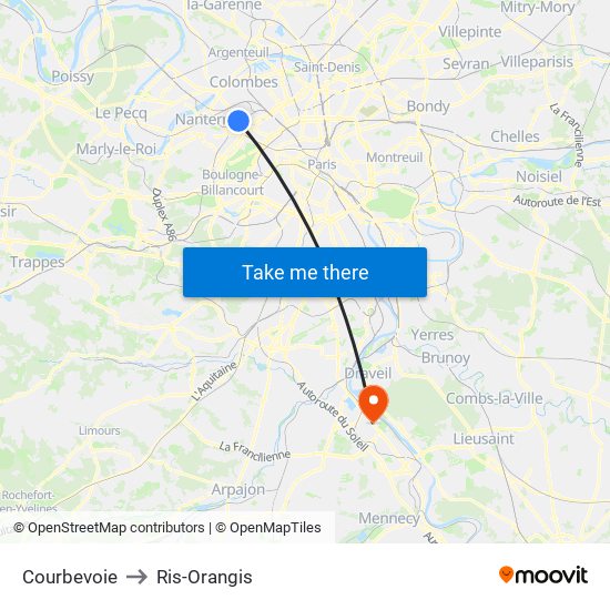 Courbevoie to Ris-Orangis map