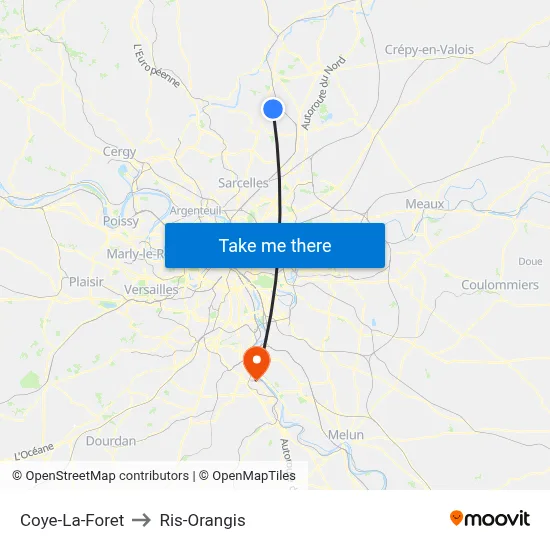 Coye-La-Foret to Ris-Orangis map