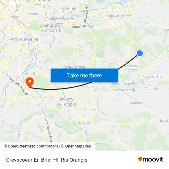 Crevecoeur-En-Brie to Ris-Orangis map