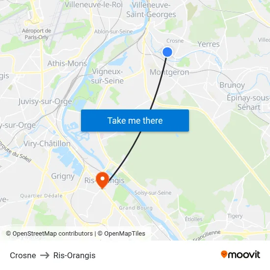 Crosne to Ris-Orangis map