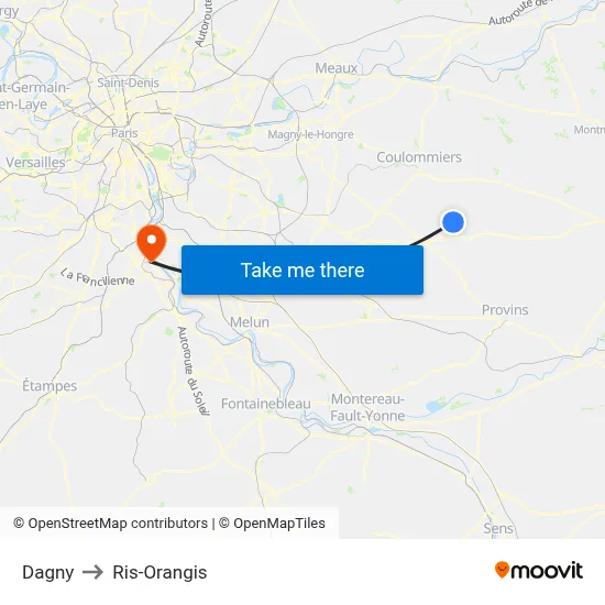 Dagny to Ris-Orangis map