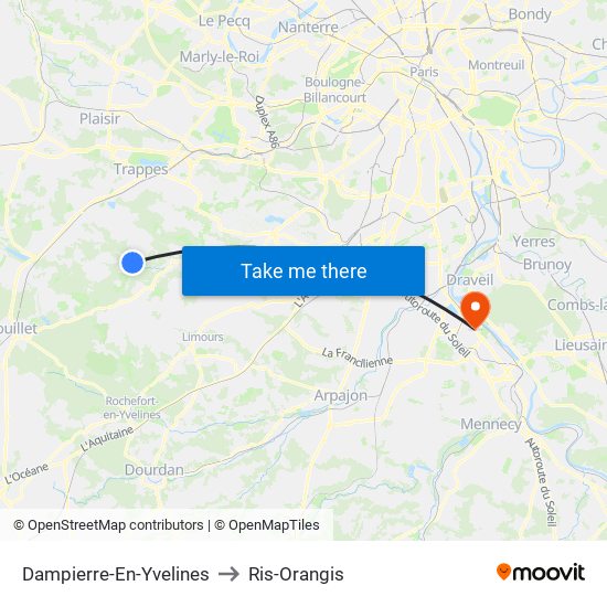 Dampierre-En-Yvelines to Ris-Orangis map