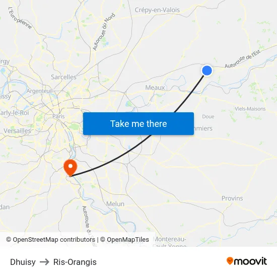 Dhuisy to Ris-Orangis map