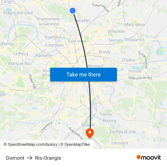 Domont to Ris-Orangis map
