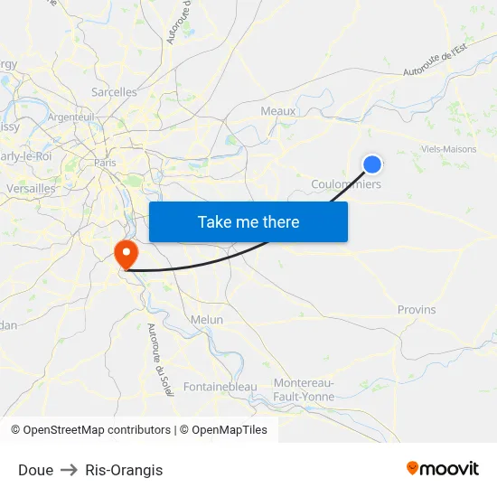 Doue to Ris-Orangis map