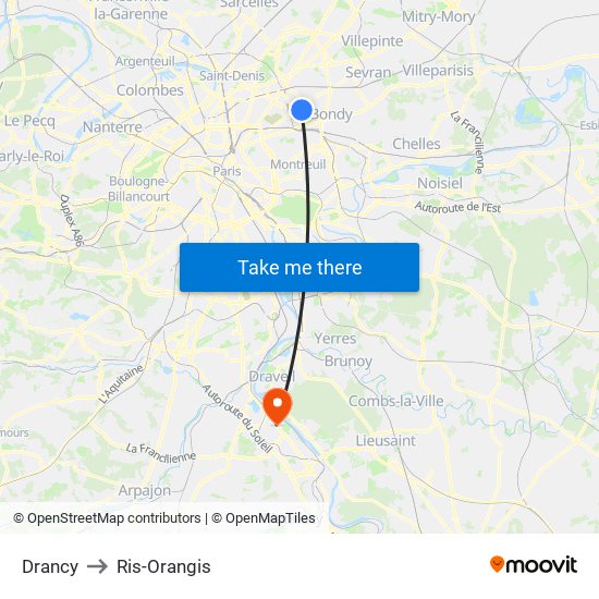 Drancy to Ris-Orangis map