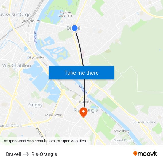 Draveil to Ris-Orangis map