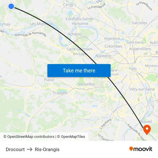 Drocourt to Ris-Orangis map