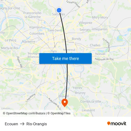 Ecouen to Ris-Orangis map