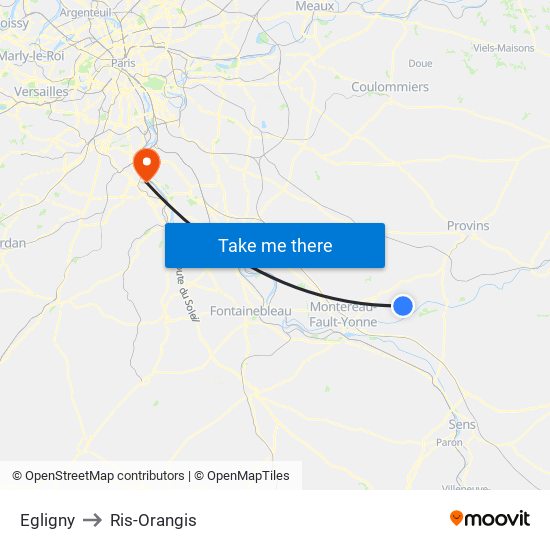 Egligny to Ris-Orangis map
