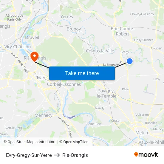 Evry-Gregy-Sur-Yerre to Ris-Orangis map