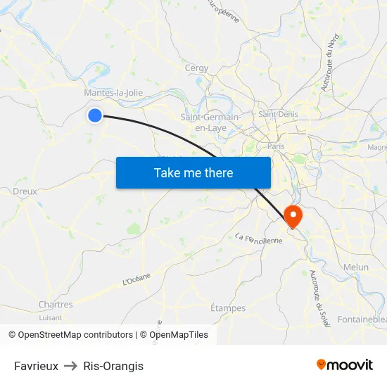 Favrieux to Ris-Orangis map