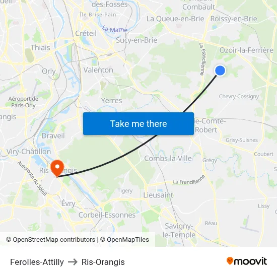 Ferolles-Attilly to Ris-Orangis map