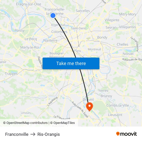 Franconville to Ris-Orangis map