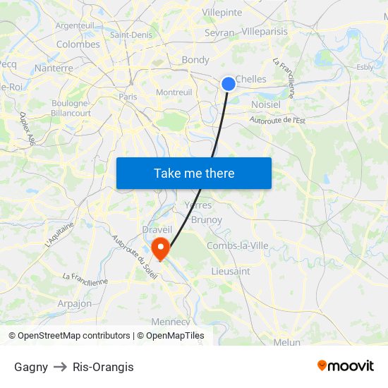 Gagny to Ris-Orangis map