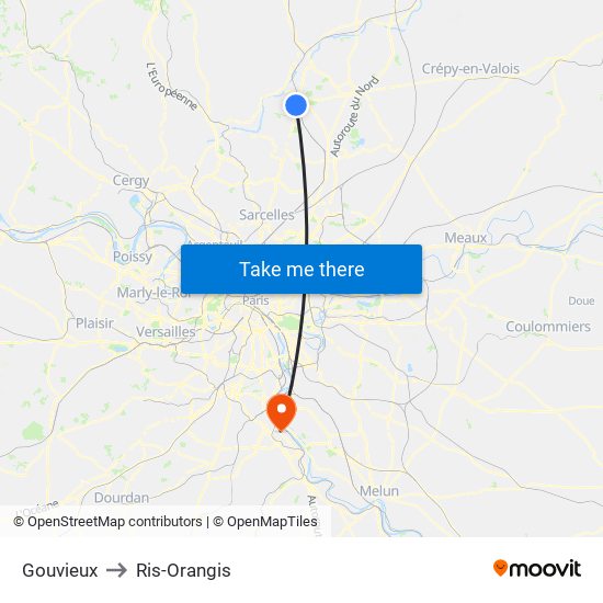 Gouvieux to Ris-Orangis map