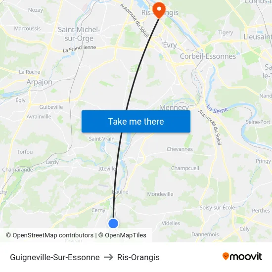 Guigneville-Sur-Essonne to Ris-Orangis map
