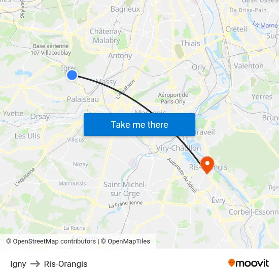 Igny to Ris-Orangis map