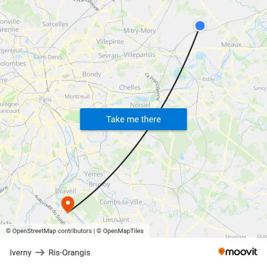 Iverny to Ris-Orangis map