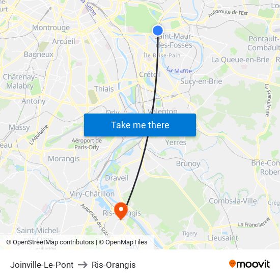 Joinville-Le-Pont to Ris-Orangis map
